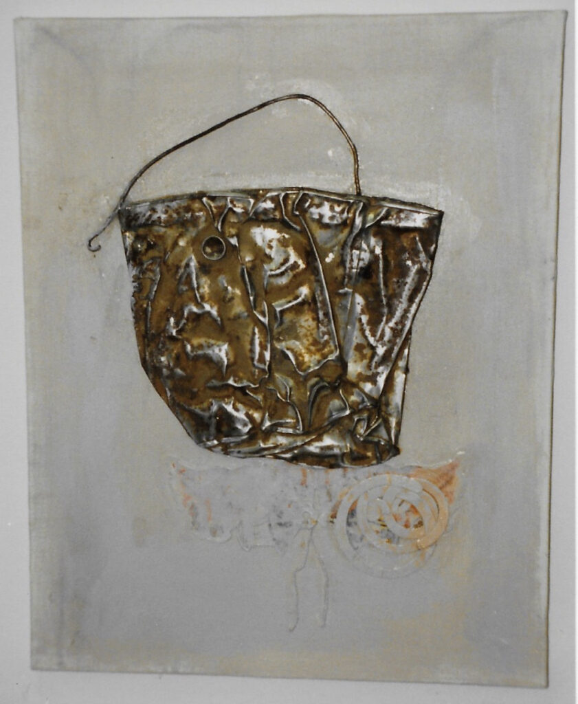 image of smashed bucket on canvas for St. Mark (the lion)