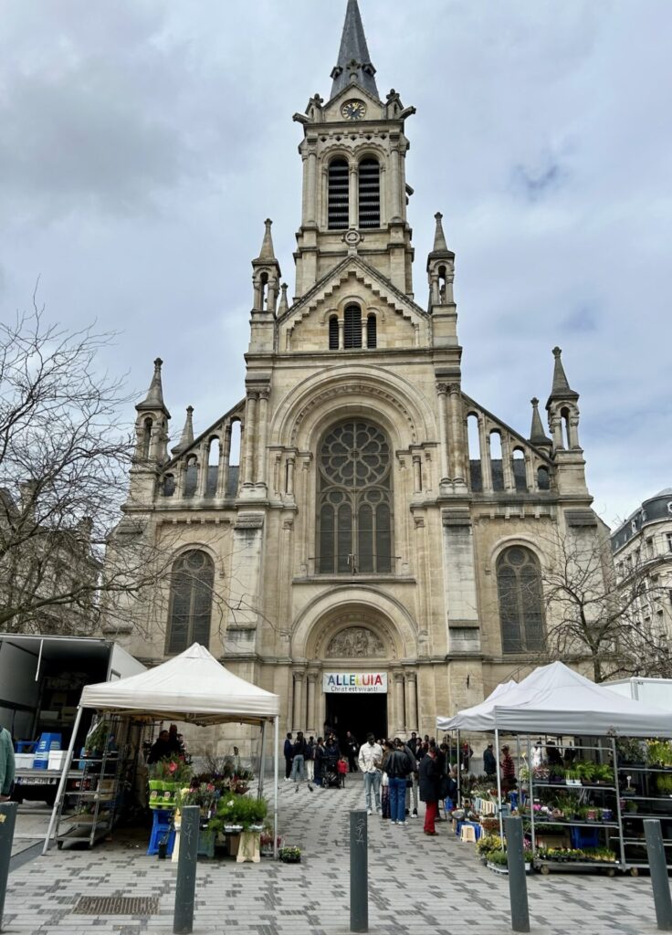 Church in Brussels with market